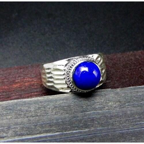 S925 Sterling Silver Retro Thai Silver Natural Lapis Lazuli Open Ended Ring Retro Fashion Ms. Forefinger Ring