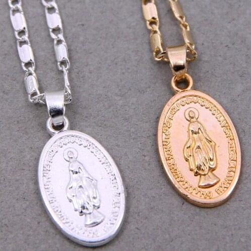 New Fashion Jewelry Religion Virgin Mary Pendant Necklace Woman Gold Cross Chians Statement Boho Necklaces Accessories