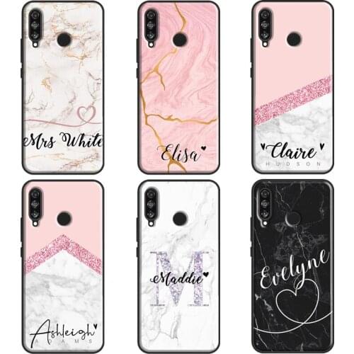 Pink Marble PERSONALISED initial name For Huawei P30 Pro P20 P40 Lite P 10 Mate 20 Lite Case For Huawei P Smart 2019 Z Cover