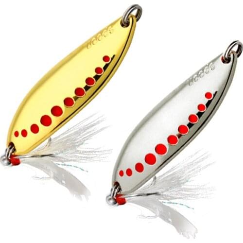 1Pc Leech Spoon Fishing Lure Metal Hard Sequin Paillette Fishing Wobbler with Feather For Pike Trout Bass Catfish Fishing Tackle