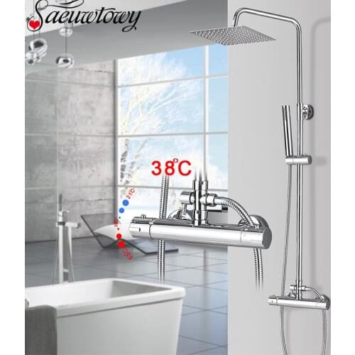 Wall Mounted Chrome Thermostatic Shower Faucet Bathroom Shower Faucet Bathtub Faucet Shower Faucet Hot Cold Crane Mixer Tap