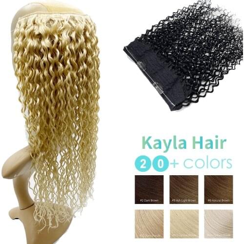 Kayla Deep Wave Halo Hair Extensions 80g-120g Invisible Fish Line Hidden 100% Human Hair
