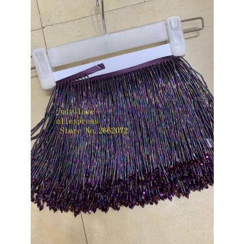 Stock 5yards/bag 15 cm magic blue beaded tube fringe ribbon used for dress fashion stage decoration YM56