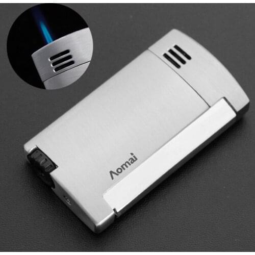 AOMAI Jet Torch Turbo Windproof Lighter Ultra Thin 1300C Metal Lighter Side Press Straight Fire Gas Butane Lighter Encendedores