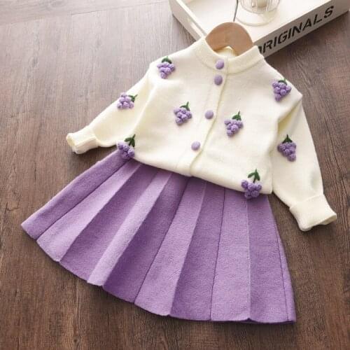 Vigarelyan Baby Girls Clothes Kids Set Autumn Cartoon Grape Clothing Set New Kids Knitted Sweet Outfit Children Clothes Suit New