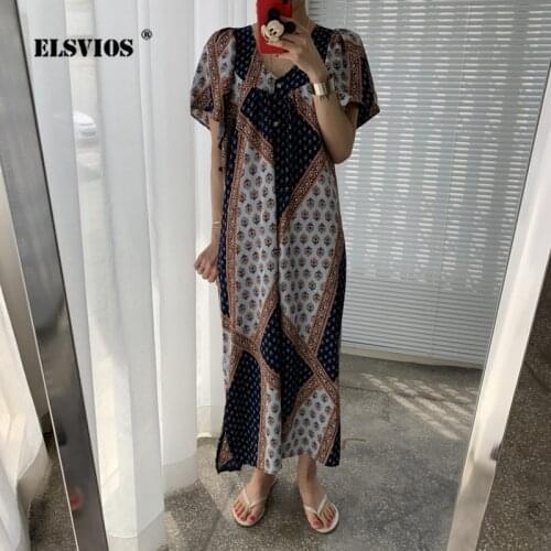 Summer Korean Fashion Women Buttons Cardigan Sexy V Neck Printed Dress Long Sleeves Casual Loose Irregualr Beach Holiday Dresses