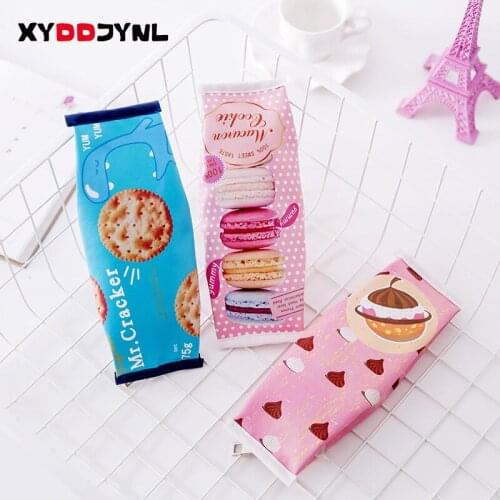 1 Pcs Cartoon Macaron Pattern PU Pencil Case Kawaii Zipper Pencil Bag Storage Bags School Office Stationery Supplies