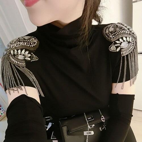 1PC Women Kids Handmade Shoulder Badge Rhinestone Beaded Metal Tassels Epaulettes