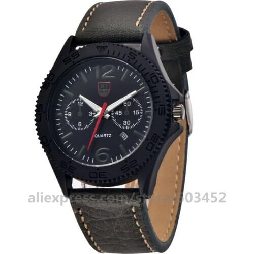 100pcs/lot XINEW 2168 PU Belt Wristwatch Quartz Watch Two Big Number Watch For Men New Style Roman Numerals Zegarek Meski