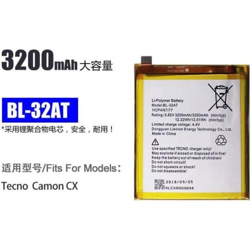 2PCS/3200mAh 3.85V Battery For TECNO BL-32AT Mobile Phone Batterie Bateria Replace Parts