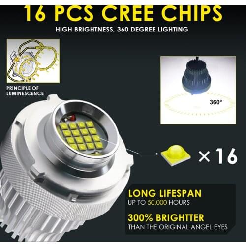 2PC Headlights Bulb CREE LED Halo Ring Angel Eye Bulb 80W 6000K 4800LM Decoding for BMW E60LCI car headlight 50000 hours