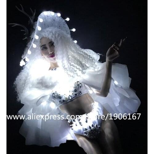 2018 Newest White Led Light Up Sexy Lady Christmas Dress DS Clothing Led Luminous Performance Cosplay Masquerade Led Clothes