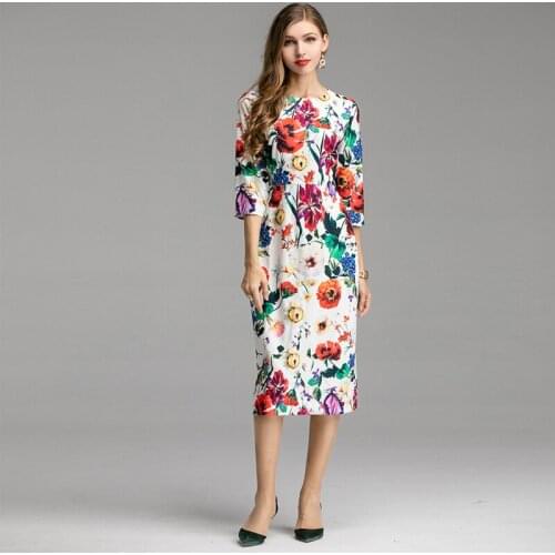 2021 summer new designer XXL dresses flower printed women slim holiday dress beauty floral Prairie Chic dresses