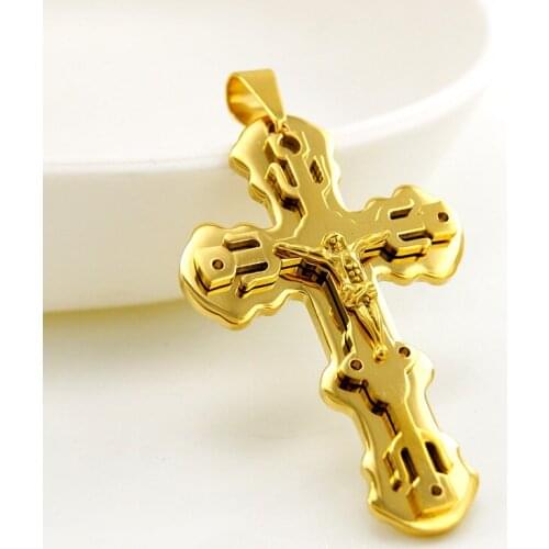 3 Layers Jesus Cross Pendant Necklace Stainless Steel Religious Holy Lord Necklace Jewelry