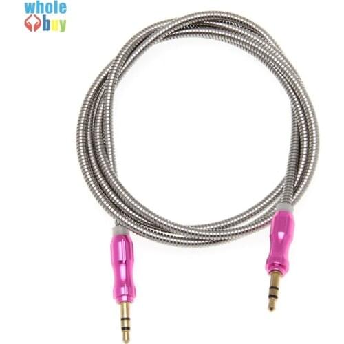 300pcs/lot High-grade AUX Metal Audio Cable 3.5mm Jack 1m Sliver Ring Matel Aux Cable for Mobile Phone Tablet Notebook Aux Cord