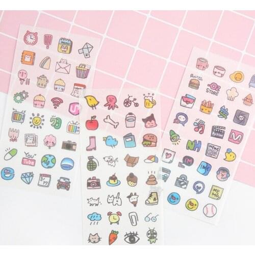 6Sheets/Pack Cute small objects Decoration Scrapbooking Stickers Transparent PVC Stationery Planner Stickers