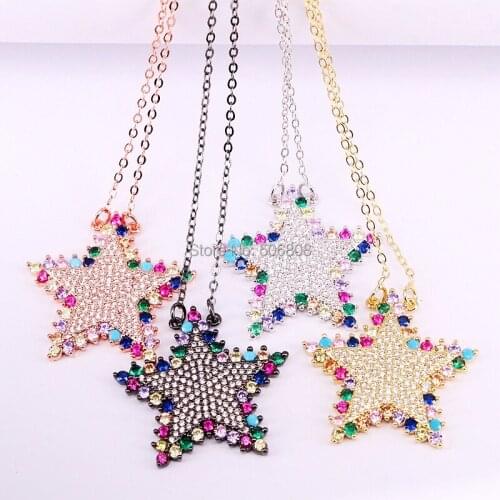 6PCS, Rainbow CZ star pendant necklaces for women wedding Jewelry