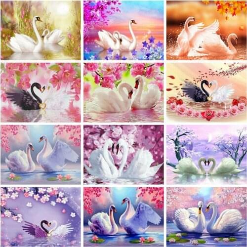 HUACAN Diy Diamond Painting Swan Lake Diamond Mosaic Flower Animal Embroidery Cross Stitch Decor Home