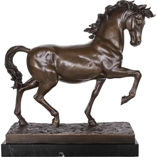 Bronze Animal Sculpture Standing Horse Statue Lucky Art Upscale Business Gifts Office Table Decoration