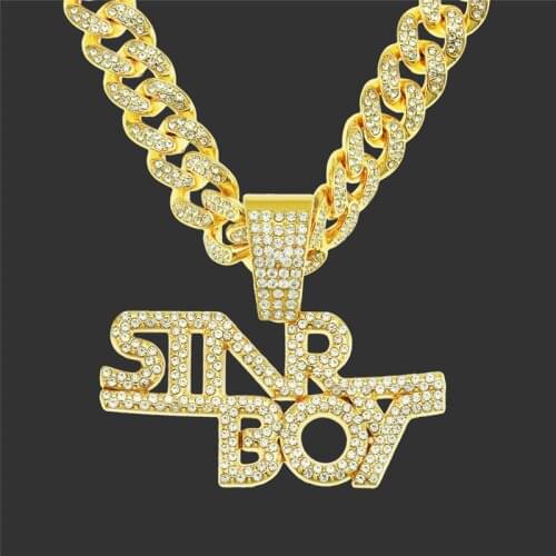 Bling Bling SINR BOY Letter Necklace & Pendant Ice Out Miami Cuban Chain Necklace Choker Hip Hop Jewelry For Men