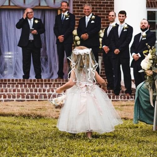 Double Layer Flower Girl Wedding Veil Short Tulle Head Lace Bowknot Wedding Bridal Veils Wedding Hair Decoration