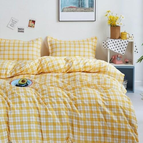 Japanese Bedding set，220x240 Duvet Cover With Pillowcase, 200x200 Quilt Covers ,Yellow Plaid Blanket Cover,king Size Bed Set