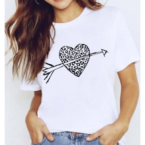 Love Print T-shirts For Summer T Shirt New Fashion Tops Female T-shirt Casual Tee Woman Clothing Pierce The Heart With One Arrow