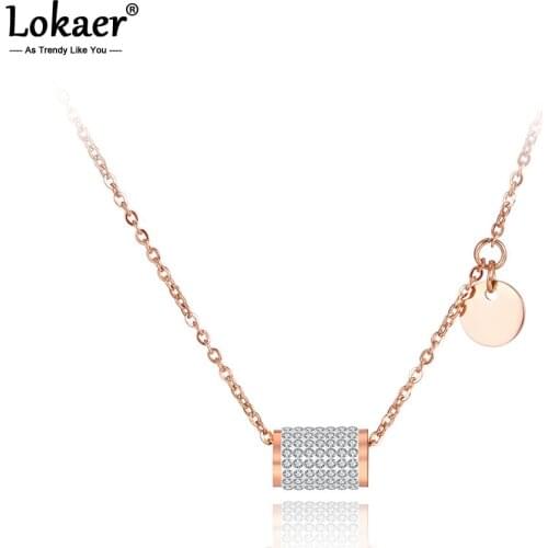 Lokaer Titanium Stainless Steel White Clay Rhinestone Bohemia Necklace Jewelry Lovely Pendant Chain Necklace For Women N19111