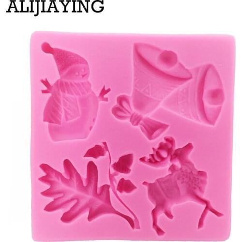 M0216 1Pcs Christmas Silicone Fondant Mold 3D Snowman Reindeer Bell Leaves Shape Cake Confectionery Mold DIY Baking Cake Tools