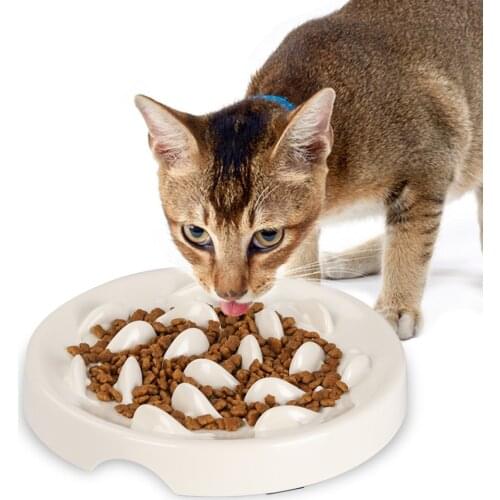 Slow Feeder Cat Bowl,Melamine Fun Interactive Feeder Bloat Stop Puzzle Cat Bowl Preventing Feeder Anti Gulping (White)