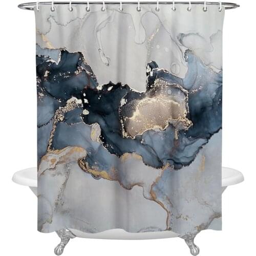 Marble Texture Ink Painting Style Shower Curtains Bathroom Curtain Waterproof Polyester Frabic Bathroom Curtain with Hooks