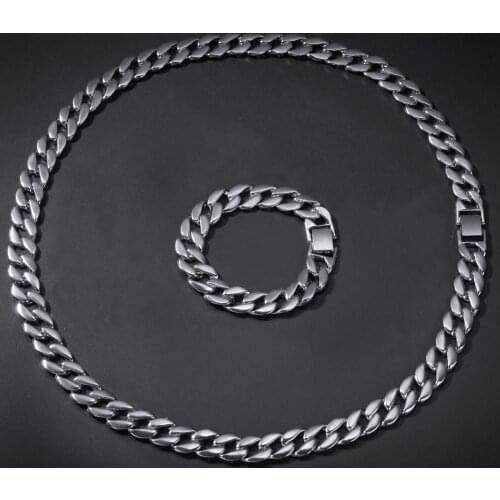 Ice Out Necklace Bracelet Set Hip Hop Punk Gold Plated Mens Glossy Cuban Chain Necklace Bracelet