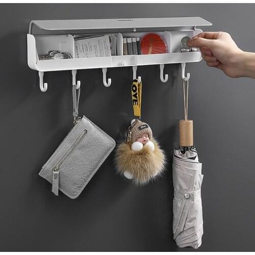 Wall Mounted Storage Rack Bathroom Door Punch-free Clothes Key Organizer With Hook Living Room Towel Coat Hanger Home Organizer