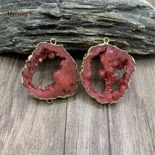 Irregular Gold-Plated Red Crystal Quartz Geode Connector Pendant For DIY Jewelry Making My210736