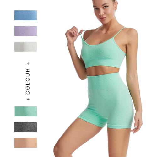 Yoga wear womens shorts bra short-sleeved casual sports suit macarons solid color summer fitness clothes