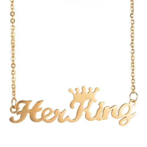 Noelia Personalized Jewelry Gifts Gold Plated Stainless Steel Custom Name Necklace DIY Name Her King His Queen Crown Necklace