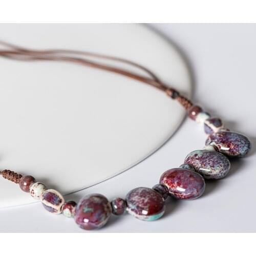 Cobblestone Shape Ceramic bohemia bead necklace Pendant vintage necklaces Classic style Jewelry #HY422