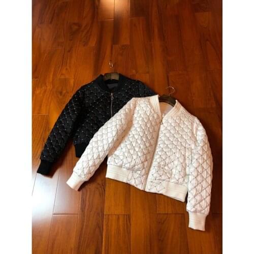 High End Custom 10.28 Autumn Winter New Style Argyle Embroidery Letter Short Parkas Women Zipper Slim Outerwear