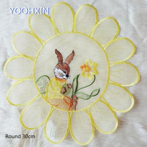Easter cartoon embroidery lace table place mat pad cloth cup coaster placemat mug coffee tea doily kitchen tableware