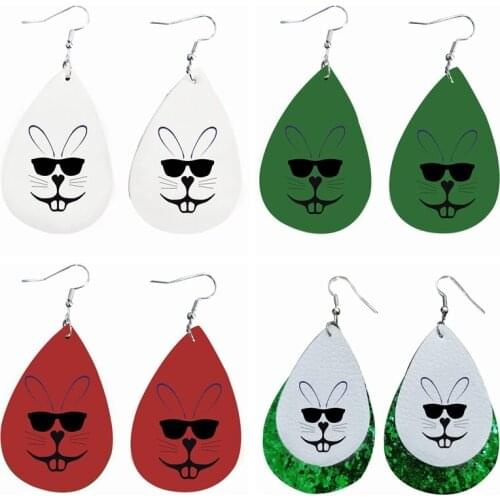 Easter Bunny Earrings Faux Leather Rabbit Teardrop Earrings Wholesale Stock