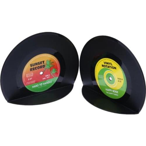 2pcs/Set Retro Vintage Record Bookends Vinyl Book Holder Desk Organizer Desktop School Office Accessories Material Dscolar