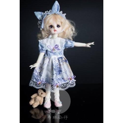 1/6 bjd accessories doll clothes suit blue skirt rabbit hair clasp royal gown Vintage retro Style full set whole complete gift