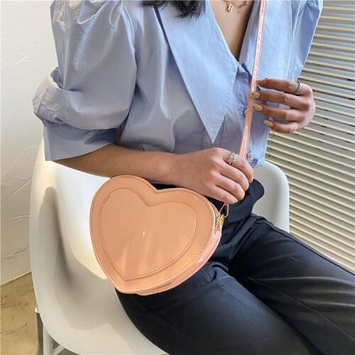 Simple Solid Color Ladies Heart-shanped Shoulder Crossbody Bags Bright Patent Leather Women Handbags Purses Female Phone Pouch