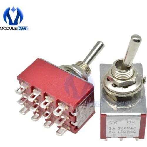 Toggle Switch Single Pole Double Throw SPDT ON-ON 120VAC 6A 1/4 Inch Mounting 13*22MM 2 Positions 12 Pins 12P 6mm