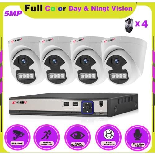 4CH 5MP Home Security NVR POE CCTV Camera System Hi3516EV300 4MP Two-way Audio Outdoor Color Night Vision Video Surveillance Kit
