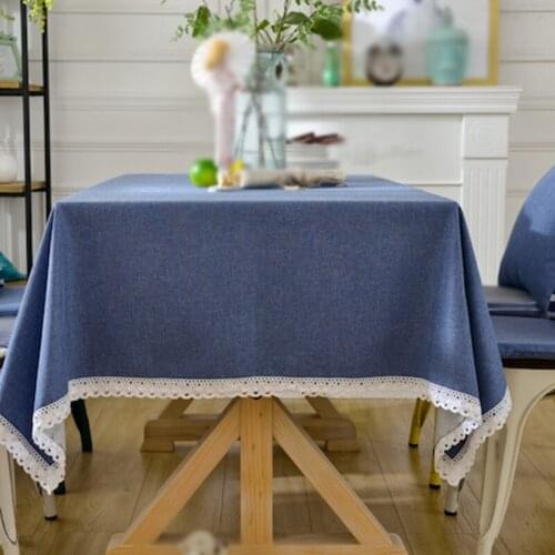 Linen Cotton Tablecloth Solid Color Rectangular Table Cover Lace Edge Dining Table Cloth for Kitchen Home Textile Decoration
