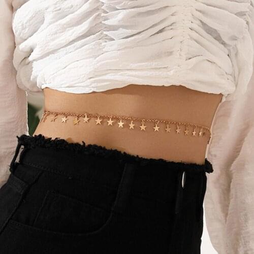 Vintage Gold Stars Tassel Waist Chain for Women Summer Sexy Beach Waist Chain Charms Belts Jewelry Accessories