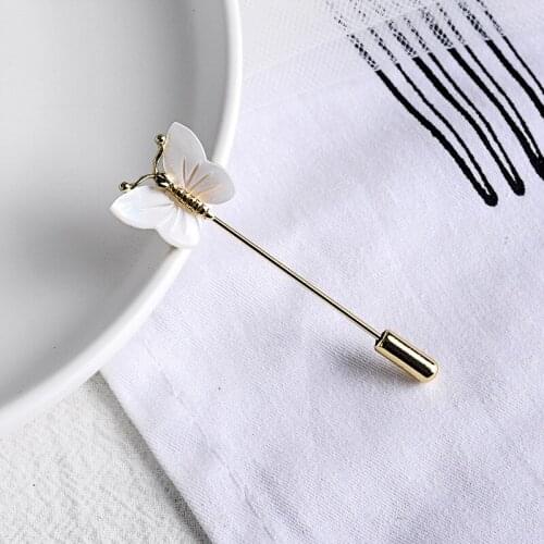 Fashion Butterfly Brooches Shell White Long Needle Suit Pins for Women Jewelry Pin Design Party Gift Sweater Coat Accessories