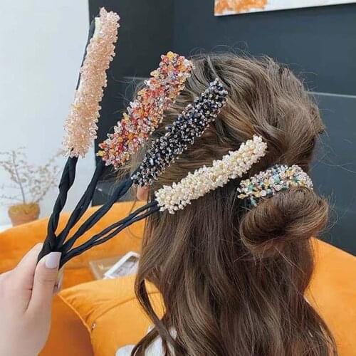 Women Flower Donut Bun Maker Crystal Ribbon DIY Hair Style Making Tools Korean Fashion Style Hair Curler Accessories