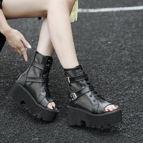 Ankle Boots Women Ladies Fashion Girls Mesh Rome Peep Toe Sandals Boots woman Casual Open Toe High Heels summer boots LJB178